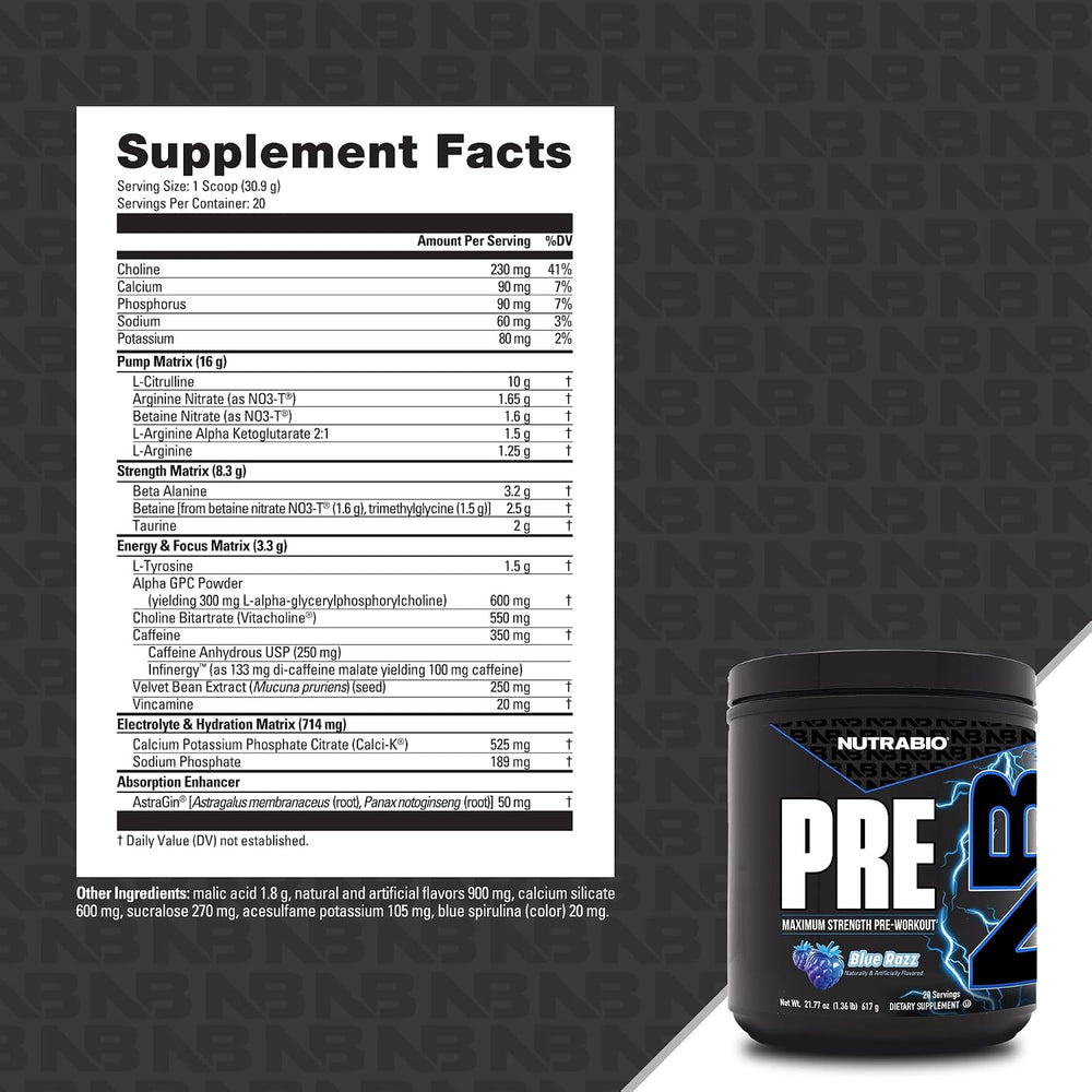 NutraBio High Caffeine PRE 20/40 Servings
