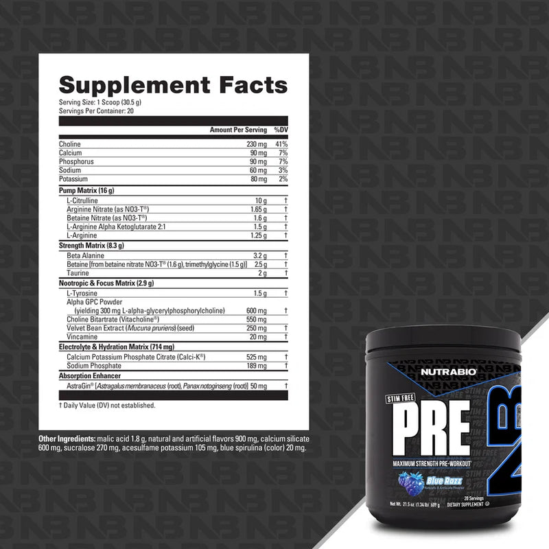 NutraBio Stim Free PRE 20/40 Servings