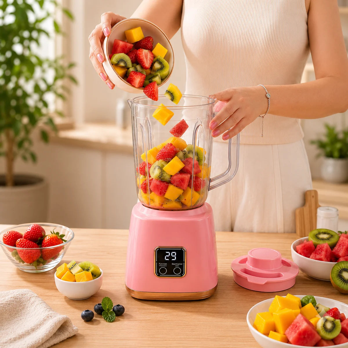 Rechargeable Portable Juicer Jug with Digital Display – 750ml USB Blender