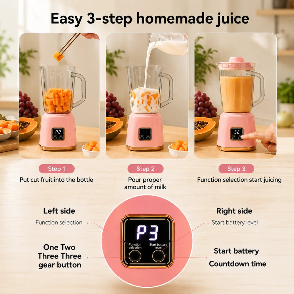 Rechargeable Portable Juicer Jug with Digital Display – 750ml USB Blender